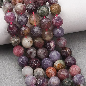 Natural Plum Blossom Tourmaline Beads Strands, Round, Faceted Beads, 8mm, Hole: 1mm, about 47pcs/strand, 15.04''(38.2cm)