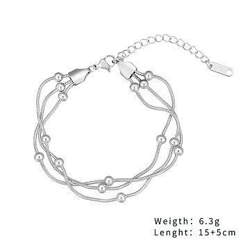 Stainless Steel Multi-strand Bracelets Round Snake Chain Bracelets for Women Men, Stainless Steel Color
