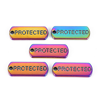 Rainbow Color Alloy Charms, Cadmium Free & Nickel Free & Lead Free, Oval with Protected, 21x8x1.5mm, Hole: 1.6mm