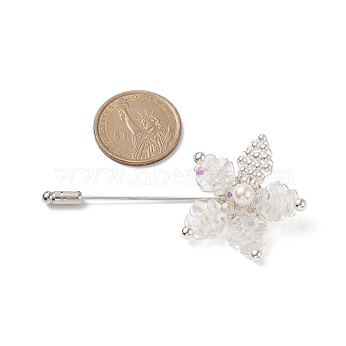 Glass Braided Bead Flower with Shell Pearl Lapel Pin(JEWB-TA00004)-3