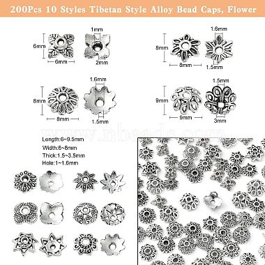 200pcs 10 styles de capuchons de perles en alliage de style tibétain(TIBE-CJ0001-22)-2