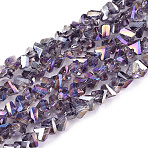 Electroplate Transparent Glass Beads Strands, Triangle, AB Color Plated, Faceted, Thistle, 3~3.5x4~4.5x4~4.5mm, Hole: 0.8mm, about 121~131pcs/strand, 14.37~15.35 inch(36.5~39cm)(GLAA-N021-4mm-01)