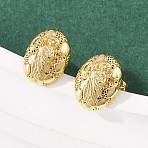 Brass Oval with Human Stud Earrings, Long-Lasting Plate, Rack Plating, Lead Free & Cadmium Free, Real 18K Gold Plated, 11.5x9mm(EJEW-F400-24A-G)