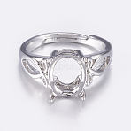 Adjustable Brass Solitaire Ring Settings, 4 Claw Prong Ring Settings, with Cubic Zirconia, Long-Lasting Plated, Oval, Platinum, Tray: 10x8mm, 16~16.5mm(KK-G330-09P)