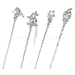 4Pcs 4 Styles Tibetan Style Alloy Resin Hair Sticks, Platinum, Mixed Shapes, 169~179x23.5~38.5x9~12mm, 1pc/style(OHAR-SC0001-14)