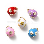 Rack Plating Brass Micro Pave Cubic Zirconia Pendants, with Enamel, Cadmium Free & Lead Free & Nickle Free, Egg with Flower, Mixed Color, 21.5x14.5~15mm, Jump Ring: 5x0.6mm, Inner Diameter: 3.5mm(KK-M230-16G)