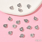 30Pcs Tibetan Style Alloy Charms, Flat Round with Heart Charms, Antique Silver, 10x8mm(TIBEP-YW0002-21AS)
