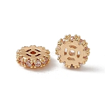 Brass Pave Clear Cubic Zirconia Spacer Beads, Flat Round, Real 18K Gold Plated, 6x2mm, Hole: 1mm(KK-A171-08G-02)