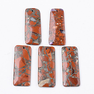 Assembled Synthetic Pyrite and Red Jasper Big Pendants, Rectangle, 50x20x4mm, Hole: 1.6mm(G-N330-003)