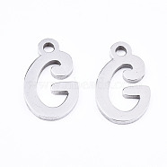 201 Stainless Steel Charms, Laser Cut, Alphabet, Stainless Steel Color, Letter.G, 12x7x1mm, Hole: 1.4mm(STAS-T044-217P-G)