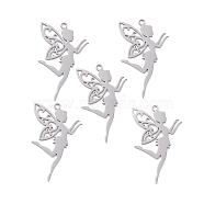 201 Stainless Steel Pendants, Laser Cut, Fairy, Stainless Steel Color, 41x25x1mm, Hole: 1.8mm(STAS-T056-LA326-1)