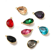 Rack Plating Brass Glass Pendants, Faceted Teardrop, Real 18K Gold Plated, Lead Free & Cadmium Free, Mixed Color, 17x10.5x8mm, Hole: 1mm(KK-A177-22G)