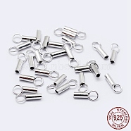Rhodium Plated 925 Sterling Silver Cord Ends, Platinum, 6.5x3mm, Hole: 2mm, Inner Diameter: 2.5mm(STER-F036-21P-2.5mm)