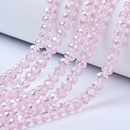 Electroplate Glass Beads Strands, AB Color Plated, Faceted, Rondelle, Pink, 2.9~3.3x2mm, Hole: 0.8mm, about 145~150pcs/strand, 34~35cm(EGLA-A034-T2mm-B12)