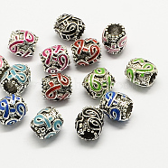 Alloy Awareness Ribbon Enamel European Beads, Drum Large Hole Beads, Antique Silver, Mixed Color, 11.5x11mm, Hole: 5~6mm(MPDL-R036-18)