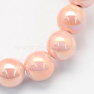 Handmade Porcelain Round Beads, AB Color Plated, Misty Rose, 11mm, Hole: 2mm(X-PORC-S490-10mm-06)