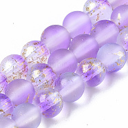 Frosted Spray Painted Glass Beads Strands, with Golden Foil, Round, Orchid, 6~7mm, Hole: 1.2~1.5mm, about 65~67pcs/Strand, 14.76 inch~15.12 inch(37.5~38.4cm)(X-GLAA-N035-03B-C11)