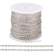 Brass Coated Iron Flat Cable Chains, Soldered, with Spool, Flat Oval, Platinum, 2x1.5x0.3mm, about 32.81 Feet(10m)/Roll(CH-TAC0007-01P)