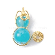 Imitation Jade Glass Beads Pendants, with Light Gold Copper Wire Wrapped, Unicorn Charms, Medium Turquoise, 20x15~16x8~8.5mm, Hole: 2.5mm(PALLOY-JF02480-03)