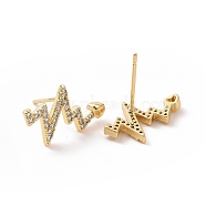 Clear Cubic Zirconia Heart Beat Stud Earrings, Brass Jewelry for Women, Golden, 12x17mm, Pin: 0.8mm(EJEW-C040-01G)