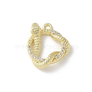 Brass Micro Pave Clear Cubic Zirconia Pendants, Snake Charms, Real 14K Gold Filled, 15x13x3mm, Hole: 1.5mm(KK-S505-03G-04)