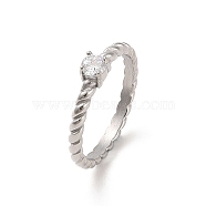 304 Stainless Steel Finger Ring, with Cubic Zirconia, Stainless Steel Color, US Size 7(17.3mm)(RJEW-C071-08P)