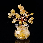 Natural Yellow Quartz Chips Tree Decorations, Glass Vase Base Copper Wire Feng Shui Energy Stone Gift for Home Desktop Decoration, 55mm(PW-WG17210-02)