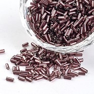 Silver Lined Round Hole Glass Bugle Beads, Old Rose, 3~5x1.8~2mm, Hole: 0.8mm, about 12000pcs/450g(SEED-I001-56)