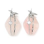 Natural Rose Quartz Pendants, Teardrop Charm, with Stainless Steel Color Bird and Sun 304 Stainless Steel Findings, 40.5x22.5x7.5mm, Hole: 2.5mm(G-C246-02P)
