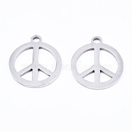201 Stainless Steel Charms, Laser Cut, Peace Sign, Stainless Steel Color, 16x14x1mm, Hole: 1.4mm(STAS-T044-216P)