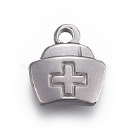 304 Stainless Steel Charms, Nurse Cap, Stainless Steel Color, 13x12x3mm, Hole: 2mm(STAS-I117-03P)