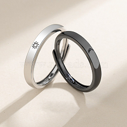 2Pcs Sun with Moon Alloy Finger Rings for Couple, Gunmetal & Platinum, Inner Diameter: Adjustable(FS-WGBB794-03)