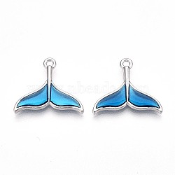 Alloy Enamel Pendants, Lead Free & Cadmium Free, Platinum, Fishtail Charm, Dodger Blue, 17.5x20x2.2mm, Hole: 1.5mm(ENAM-T022-16)