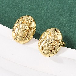Brass Oval with Human Stud Earrings, Long-Lasting Plate, Rack Plating, Lead Free & Cadmium Free, Real 18K Gold Plated, 11.5x9mm(EJEW-F400-24A-G)