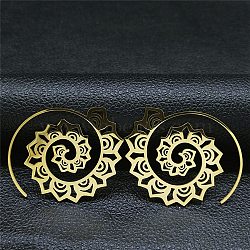 304 Stainless Steel Hollow Flower Vortex Boho Dangle Earrings, Golden, 47x38mm(EJEW-Q789-10G)