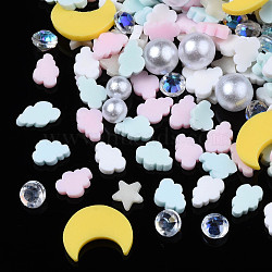 Handmade Polymer Clay Cabochons, Fashion Nail Art Decoration Accessories, with Acrylic Rhinestone and ABS Plastic Imitation Pearl Beads, Mixed Shapes, Mixed Color, 4~10x3~8x1~5mm(CLAY-N006-81)