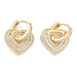 Brass Pave Clear Cubic Zirconia Hoop Earring for Women, Heart, Real 18K Gold Plated, 27x20mm(EJEW-S225-10G-03)