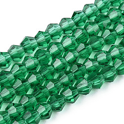 Transparent Glass Beads Strands, Faceted, Bicone, Sea Green, 2.9~3.3x2.5mm, Hole: 0.7mm, about 145~150pcs/strand, 16.34~16.54 inch(41.5~42cm)(EGLA-A039-T2mm-D10)