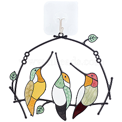 Alloy Enamel Pendant Decoration, with Plastic Adhesive Hook, Bird, Colorful, 149x183x3mm, Hole: 5mm(HJEW-WH0028-35)
