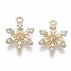 Brass Micro Pave Cubic Zirconia Peg Bails Charms, for Half Drilled Bead, Nickel Free, Snowflake, Clear, for Christmas, Real 18K Gold Plated, 14x10.5x2mm, Hole: 1.2mm, Pin: 1mm(X-KK-S348-505-NF)