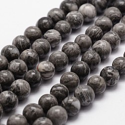 Natural Map Stone/Picasso Stone/Picasso Jasper Beads Strands, Round, 8mm, Hole: 1mm, about 44pcs/strand, 14.9 inch~15.1 inch(G-G735-27-8mm)