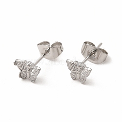 Non-Tarnish 304 Stainless Steel Butterfly Stud Earrings for Women, Stainless Steel Color, 6x7mm, Pin: 0.7mm(EJEW-C004-11P)