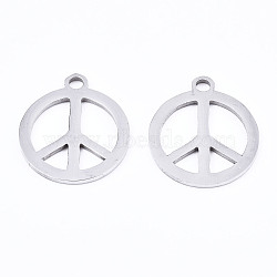 Non-Tarnish 201 Stainless Steel Charms, Laser Cut, Peace Sign, Stainless Steel Color, 16x14x1mm, Hole: 1.4mm(STAS-T044-216P)