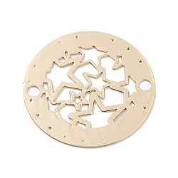 Long-Lasting Plated Brass Connector Charms, Flat Round with Star Links, Etched Metal Embellishments, Light Gold, 20x0.3mm, Hole: 1.6mm(KK-K366-42KCG)