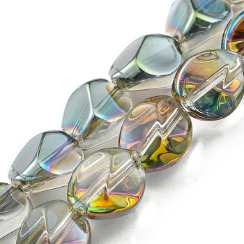 Half Rainbow Plated Electroplate Transparent Glass Beads Strands, Faceted Polygon, Dark Sea Green, 7.5x6x6.8mm, Hole: 1mm, about 90pcs/strand, 26.85 inch(68.2cm)