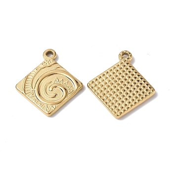 Ion Plating(IP) 304 Stainless Steel Pendants, Rhombus with Vortex Charm, Real 18K Gold Plated, 24.5x21x2.5mm, Hole: 1.8mm