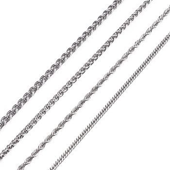 4Pcs 4 Styles 304 Stainless Steel Choker Necklaces for Women, Mixed Color, 19.69~19.88 inch(50~50.5cm), 1pc/style