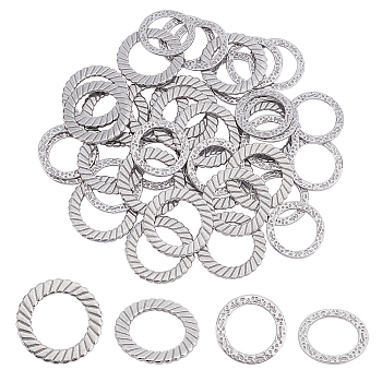 40Pcs 2 Style 304 Stainless Steel Linking Rings, Laser Cut, Textured, Round Ring, Stainless Steel Color, 20pcs/style