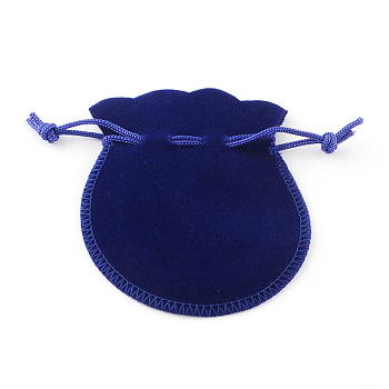 Velvet Bags, Calabash Shape Drawstring Jewelry Pouches, Medium Blue, 9x7cm