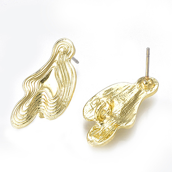 Alloy Stud Earring Findings, with Loop, Steel Pins, Light Gold, 22x11mm, Hole: 2.5mm, Pin: 0.7mm